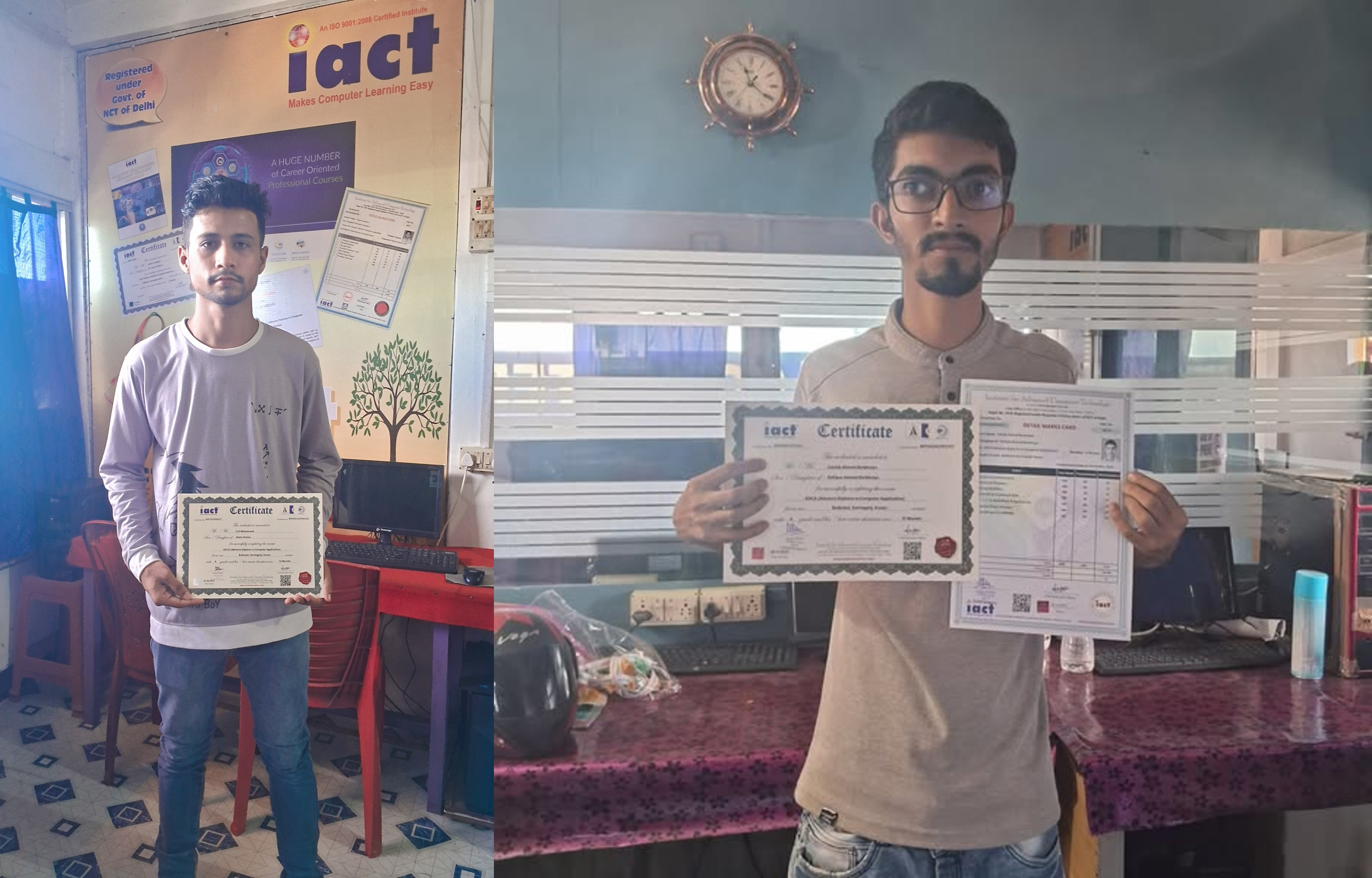 IACT Badarpur, Karimganj Congratulates Sohaib Ahmed Barbhuiya and Full Mohammad on Successful Completion of ADCA Course