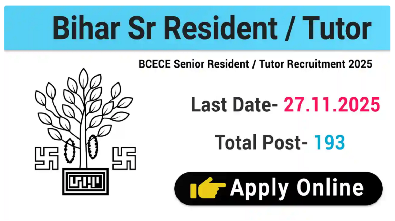 BCECE Bihar Senior Resident Tutor Recruitment 2025